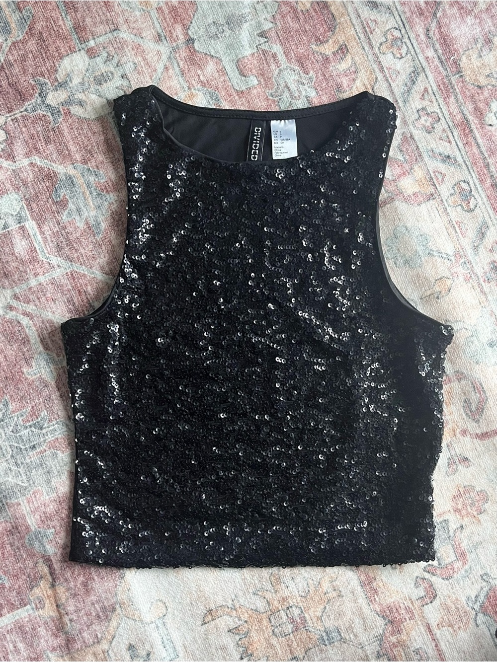 Black Sequin Crop Top